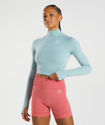 Przycięte Topy Damskie Gymshark Vital Seamless 2.0 High Neck Niebieskie | PL 2575HAP